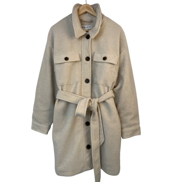 NWT Womens Ava & Viv Oatmeal Belted Trucker Shirt Coat 2X Plus Fleece RZ10405 - Picture 2 of 13